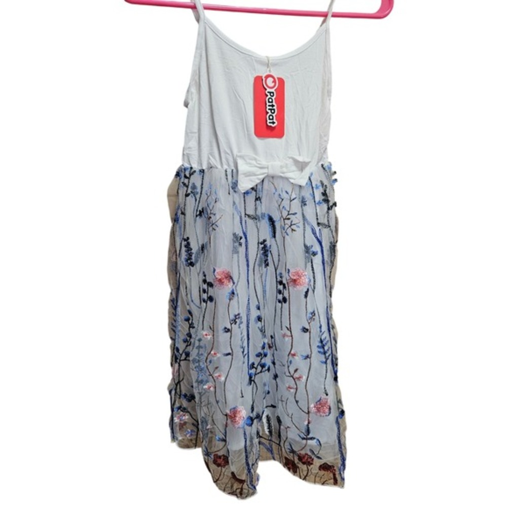 PatPat Girls‎ White Floral Embroidered Mesh Casual Dress 8/9 years